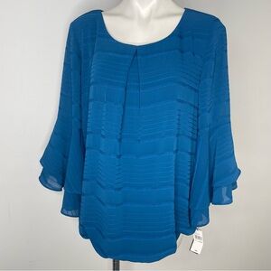 Alyx Blue Dress Shirt XL Bell Sleeves Blue Round Neck 3/4 Sleeves NWT Polyester